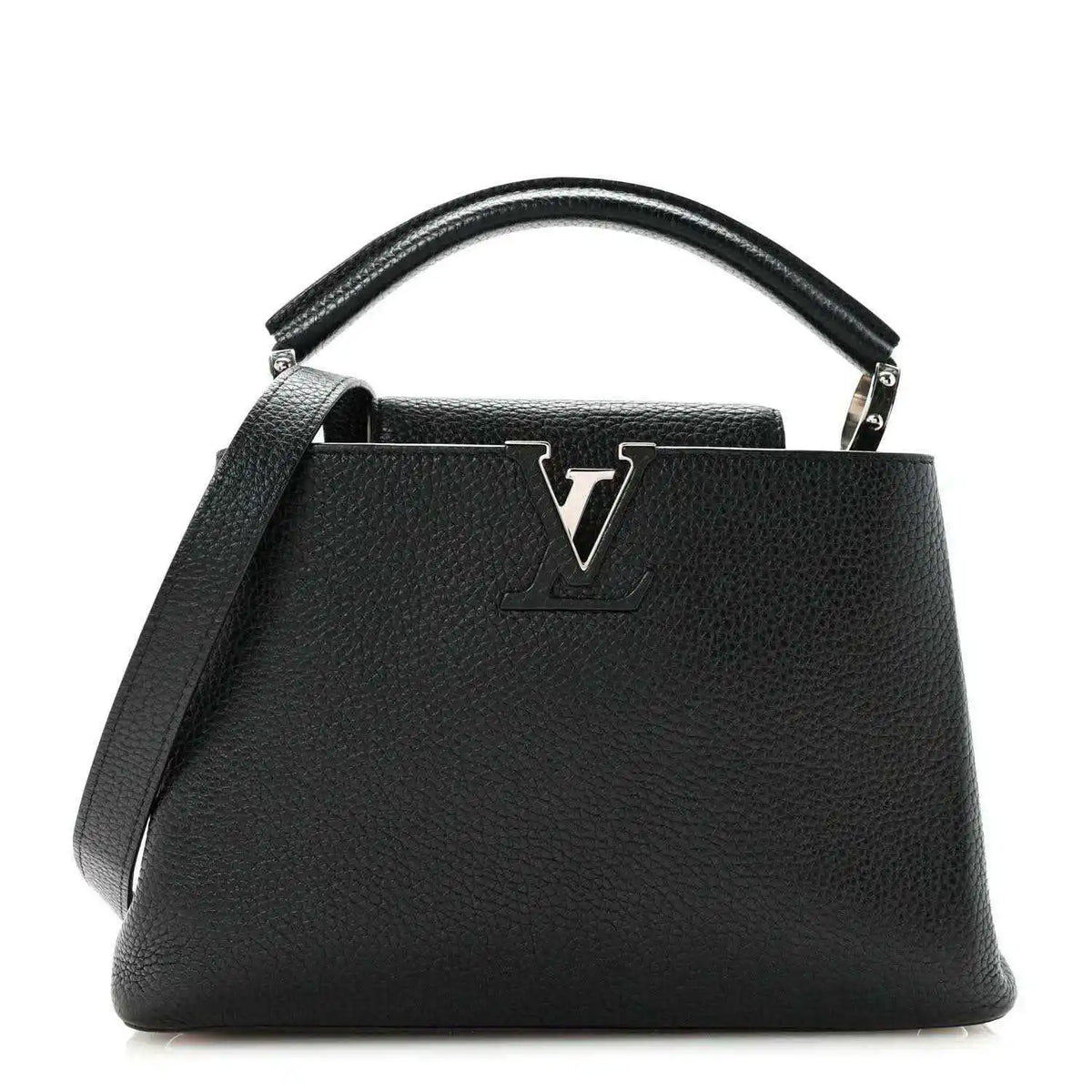 Louis Vuitton Capucines BB black leather top-handle bag with LV emblem
