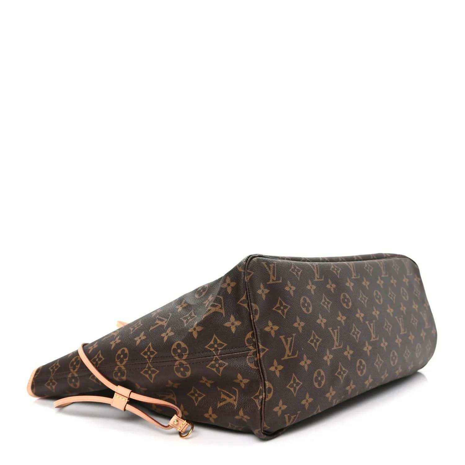 Monogram tote bag with open-top style and structured triangular bottom