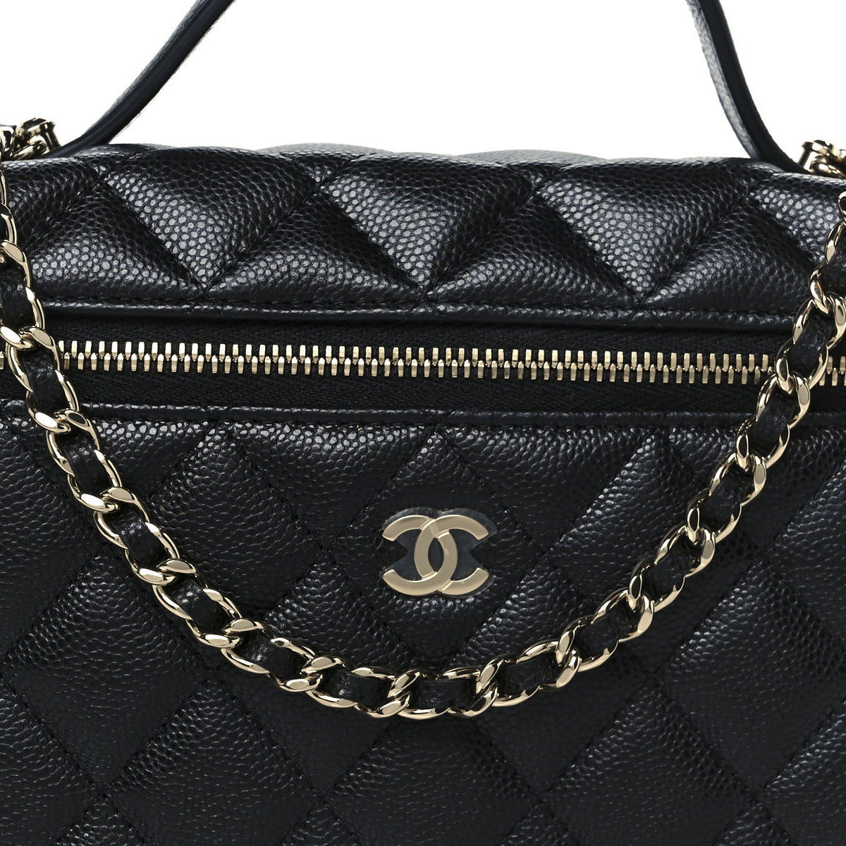 Caviar Quilted Top Handle Slim Vanity With Chain Black