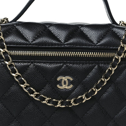 Caviar Quilted Top Handle Slim Vanity With Chain Black