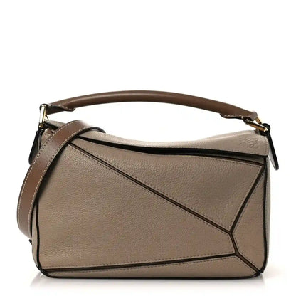Small Puzzle bag with top handle and crossbody strap, sand and mink leather