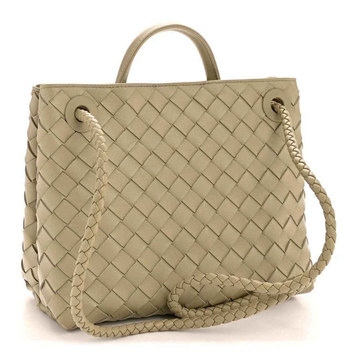 Bottega Veneta Andiamo shoulder bag with woven intrecciato nappa texture, travertine tone