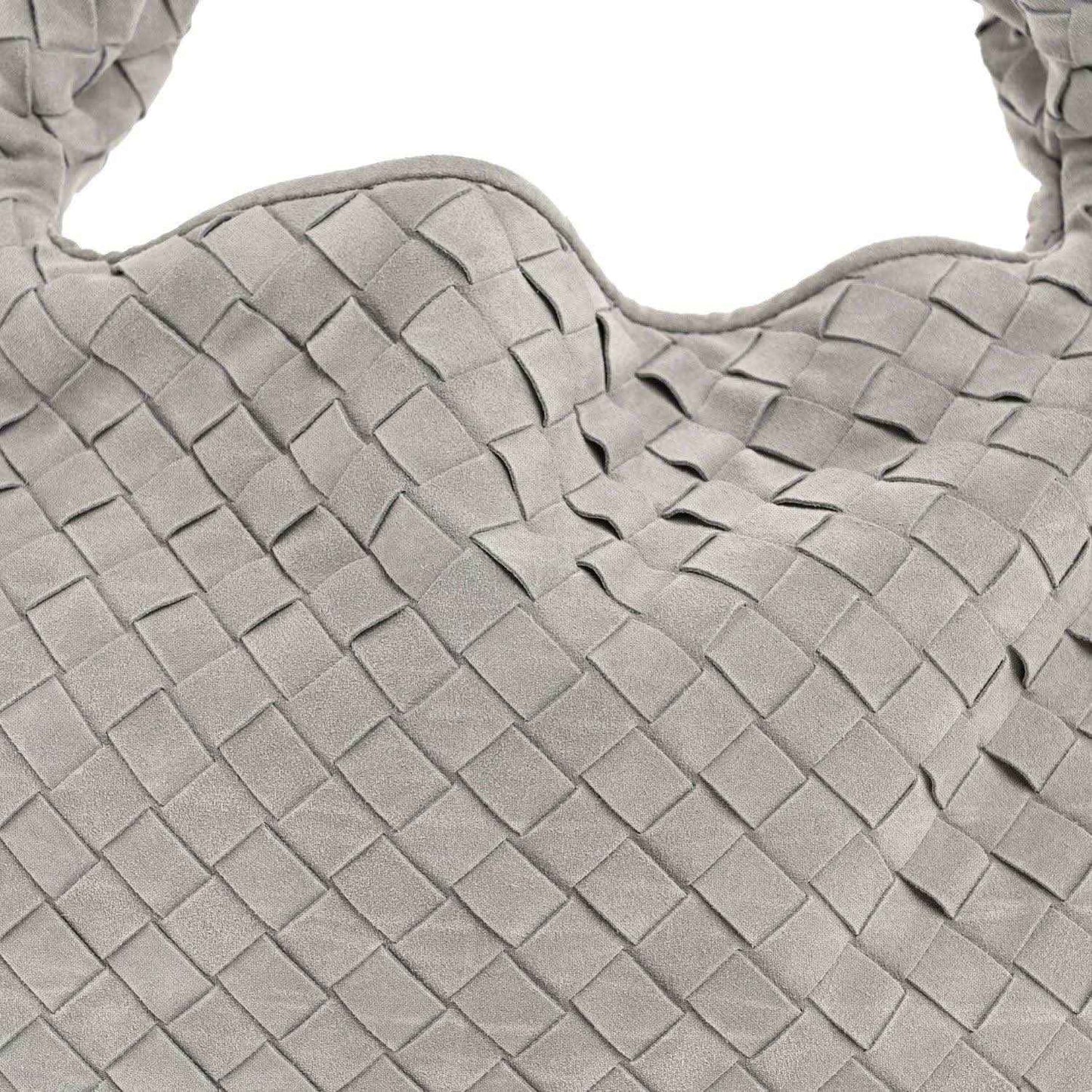 Sterling grey woven suede bag with gathered top handle loop