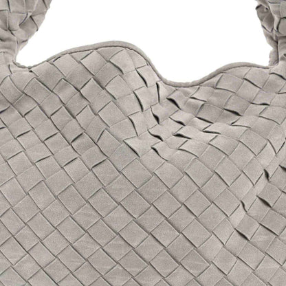Sterling grey woven suede bag with gathered top handle loop