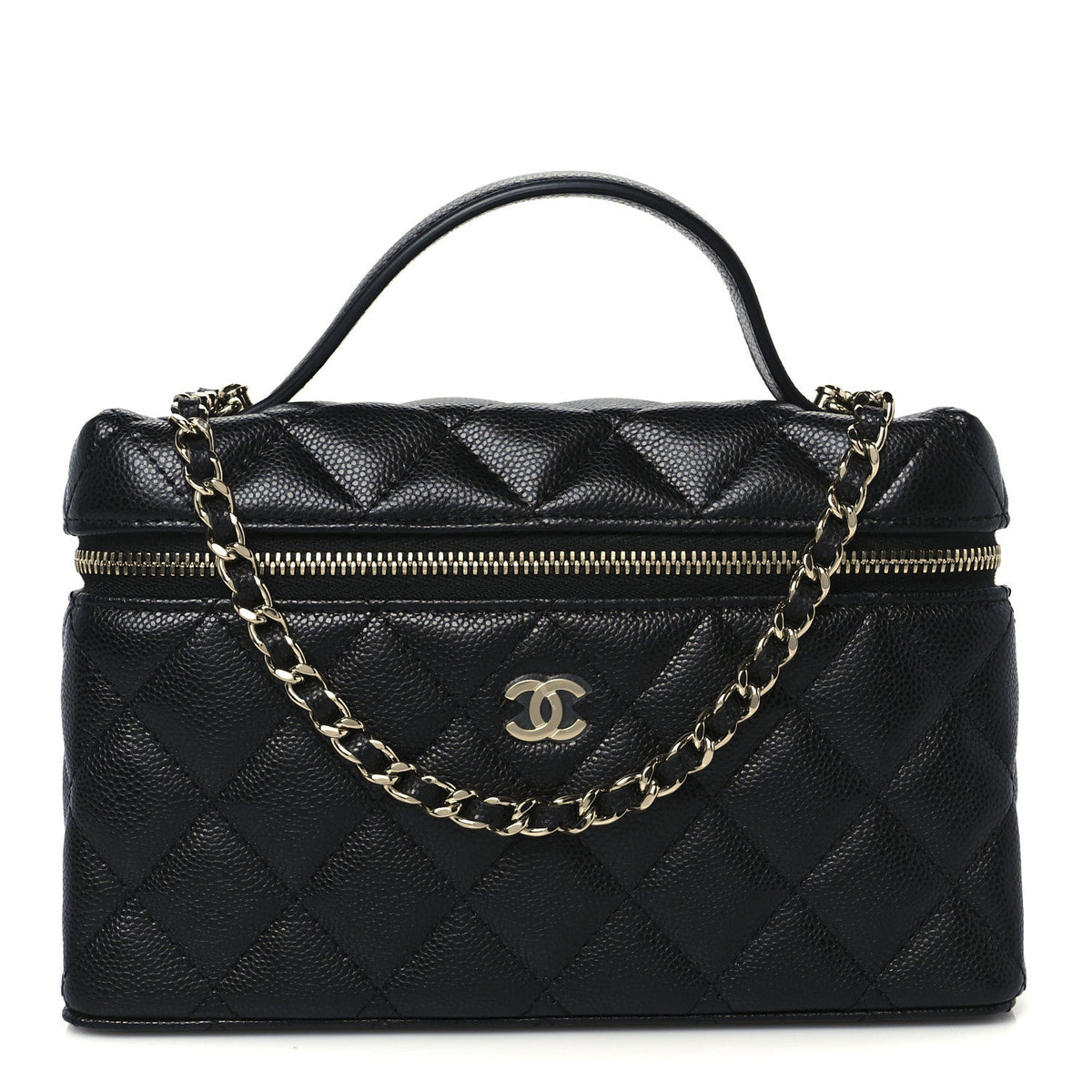 Caviar Quilted Top Handle Slim Vanity With Chain Black