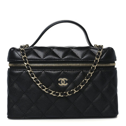 Caviar Quilted Top Handle Slim Vanity With Chain Black
