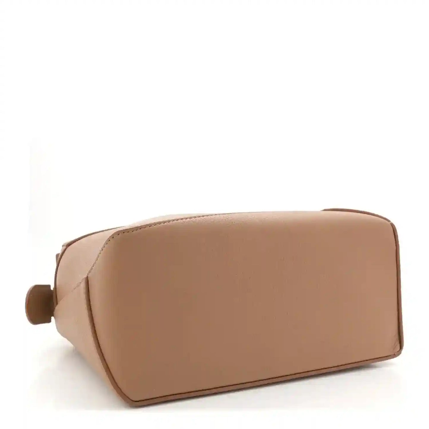 Toffee leather Puzzle Edge small bag, rounded back panel with top handle loop