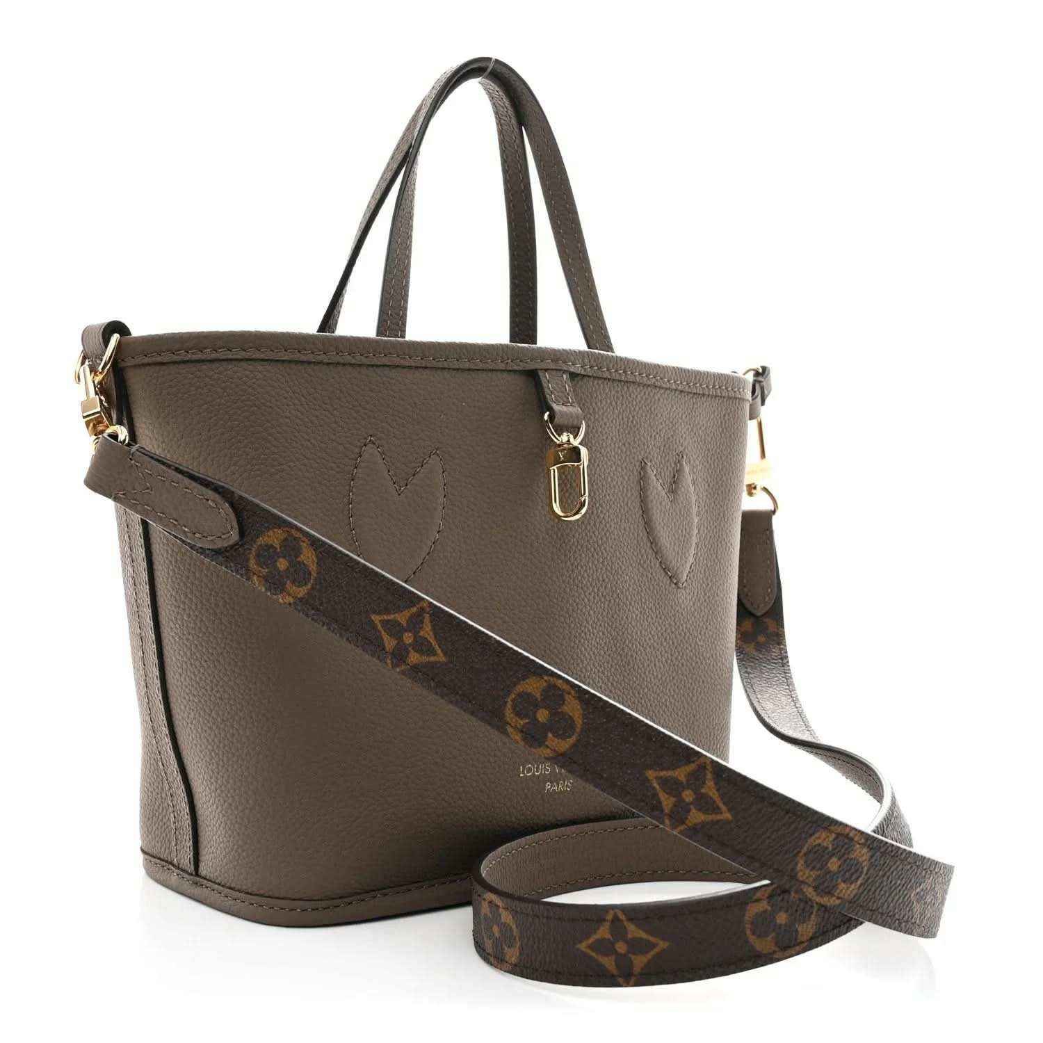 Louis Vuitton monogram Neverfull BB tote bag with crossbody strap and gold hardware