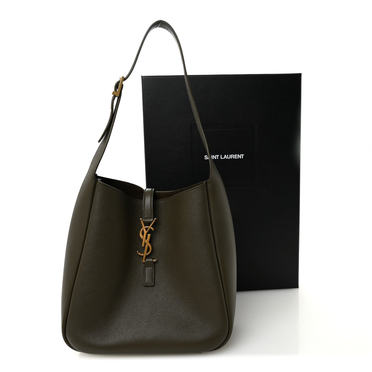 Small smooth calfskin hobo bag, light musk, with YSL logo charm and top handle
