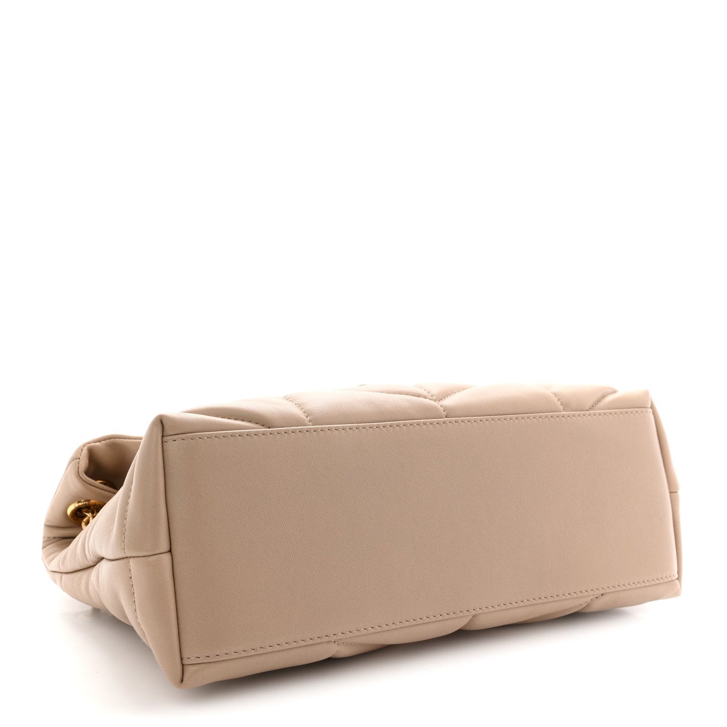 Saint Laurent quilted Loulou puffer satchel back view, dark beige with top handle