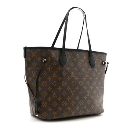 Monogram Louis Vuitton tote with top handles and side buckles, dark brown trim