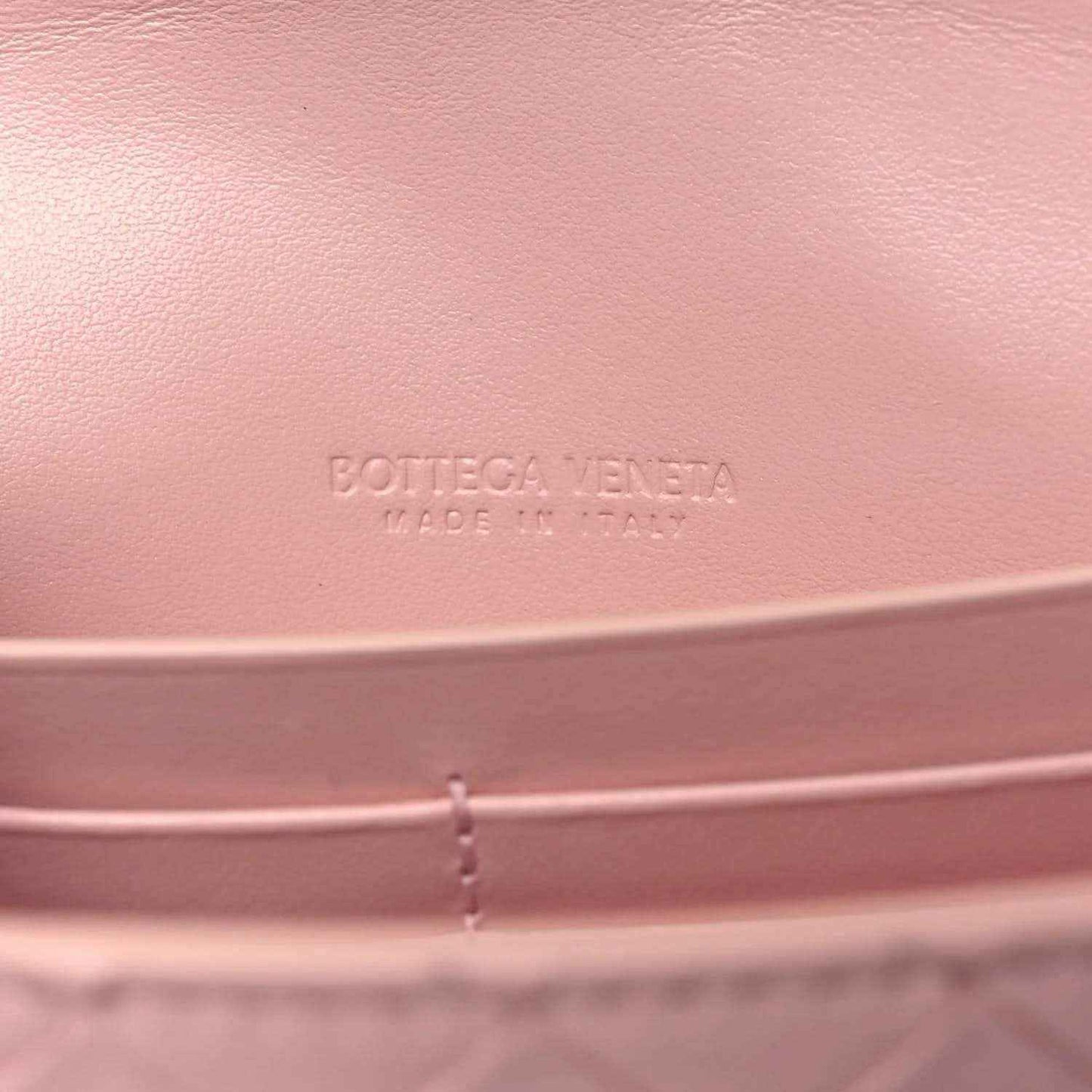 Bottega Veneta Rose pink nappa lining with embossed brand stamp