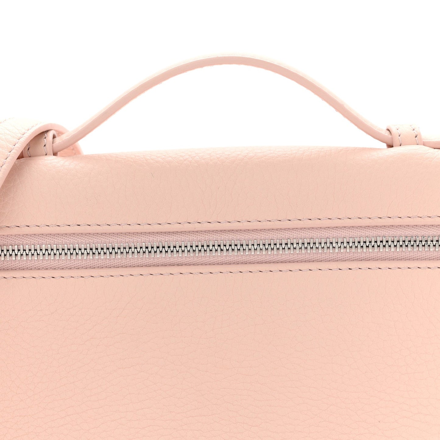 Light pink grained leather pouch with silver zipper