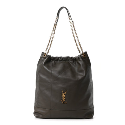 Quilted leather shoulder bag with chain handles and YSL logo, front view