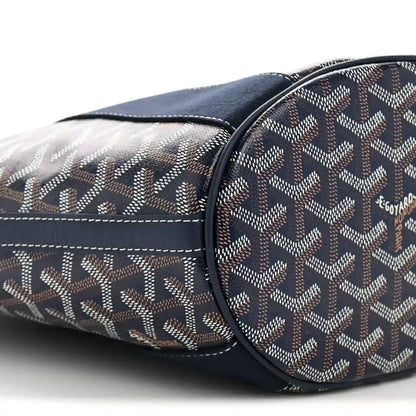 Navy patterned tote bag side with zipper trim and contrast edge piping