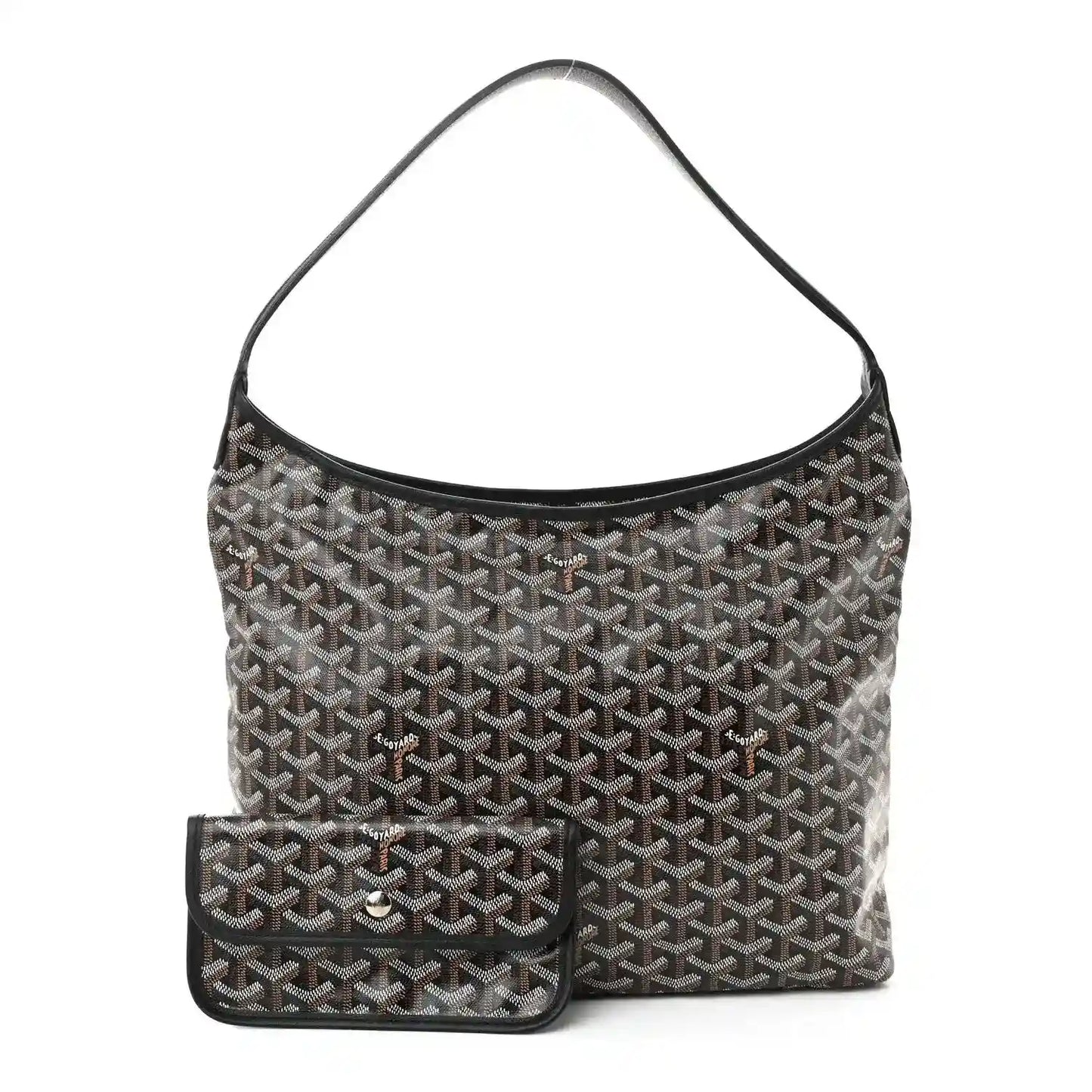Chevron hobo shoulder bag with black top trim and front wallet-style pouch