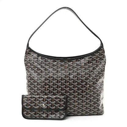 Chevron hobo shoulder bag with black top trim and front wallet-style pouch