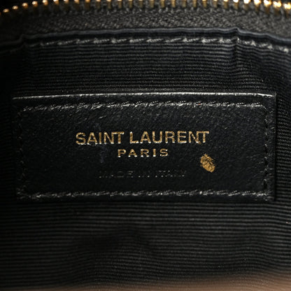 Small puffer chain satchel black designer label reading SAINT LAURENT PARIS