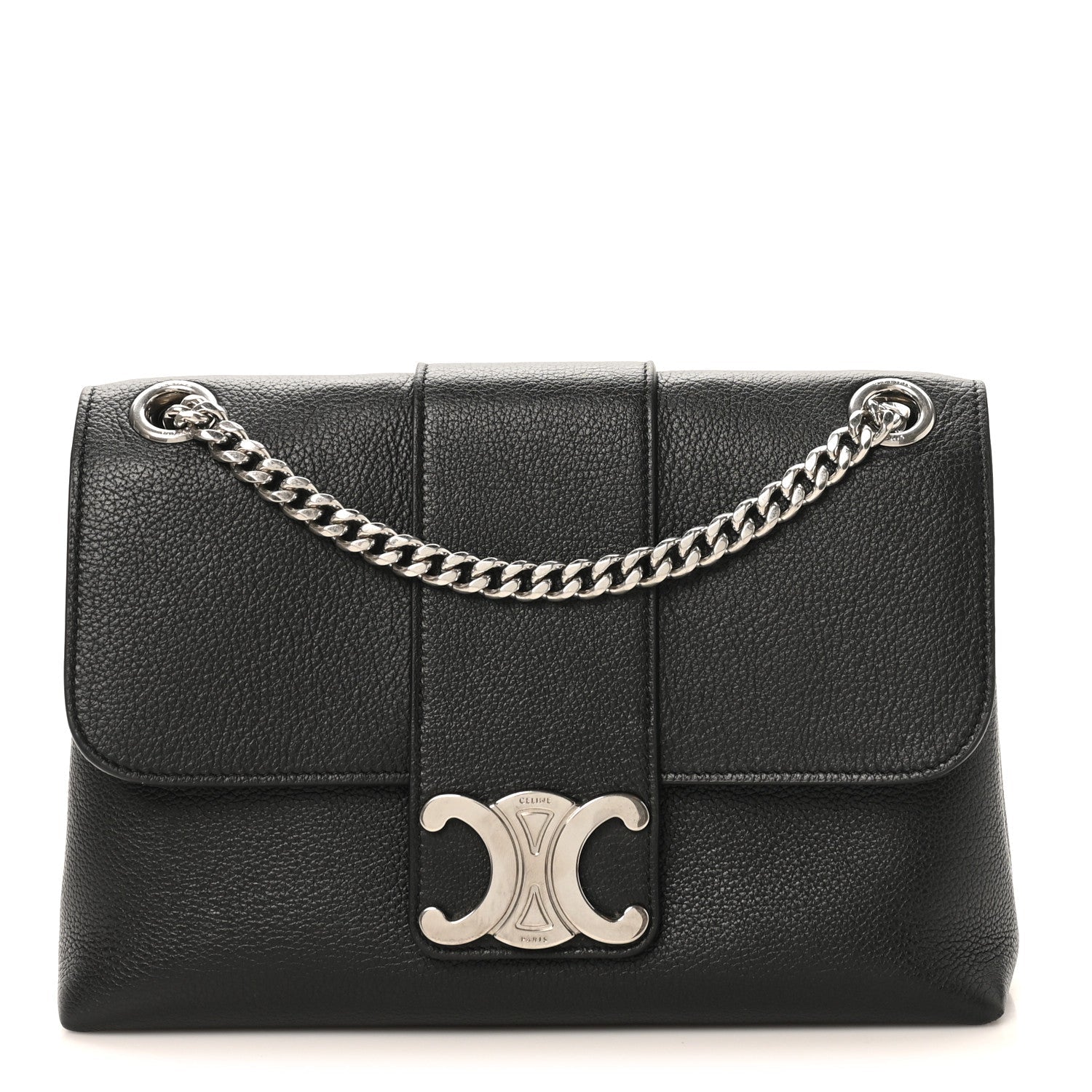 Celine black calfskin Medium Victoire bag with chain shoulder strap and front clasp