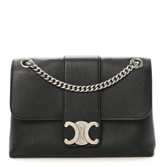 Celine black calfskin Medium Victoire bag with chain shoulder strap and front clasp