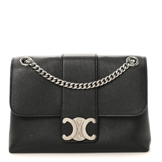 Celine black calfskin Medium Victoire bag with chain shoulder strap and front clasp