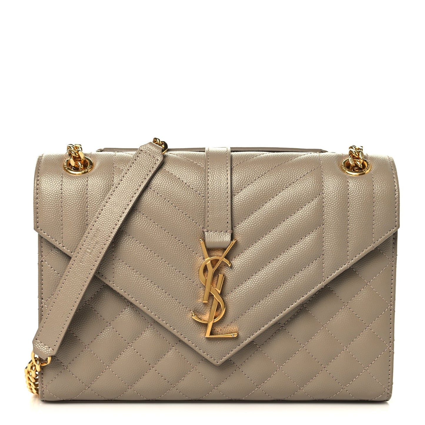 Dusty grey quilted medium satchel with chain strap and YSL logo clasp
