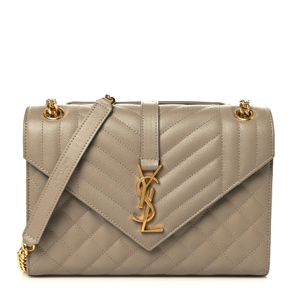 Dusty grey quilted medium satchel with chain strap and YSL logo clasp