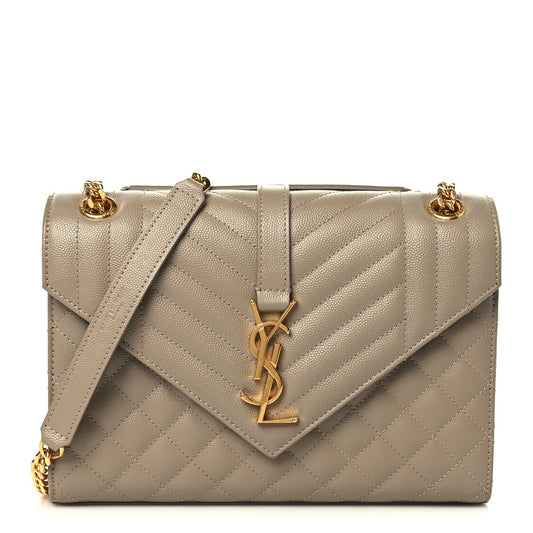 Dusty grey quilted medium satchel with chain strap and YSL logo clasp