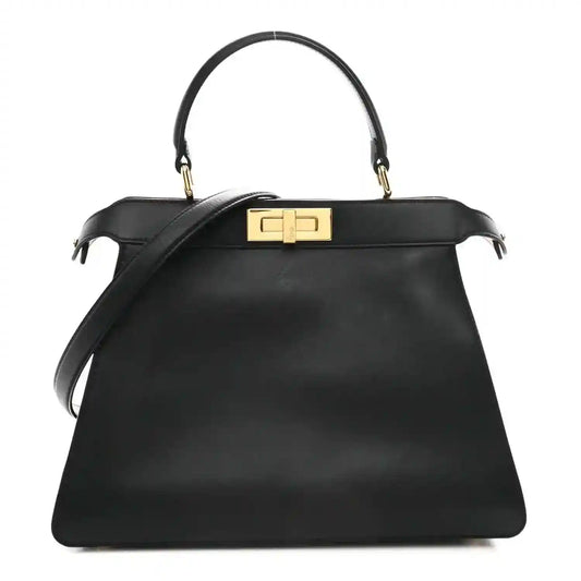 Black Fendi Peekaboo medium satchel with gold-tone front clasp and top handles