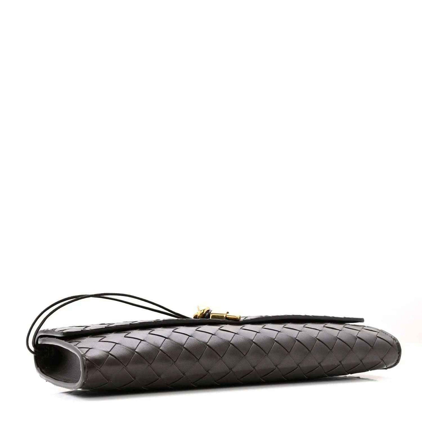 Interlaced nappa leather clutch bag, dark tone, rounded edge and top handle