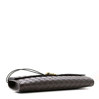 Interlaced nappa leather clutch bag, dark tone, rounded edge and top handle