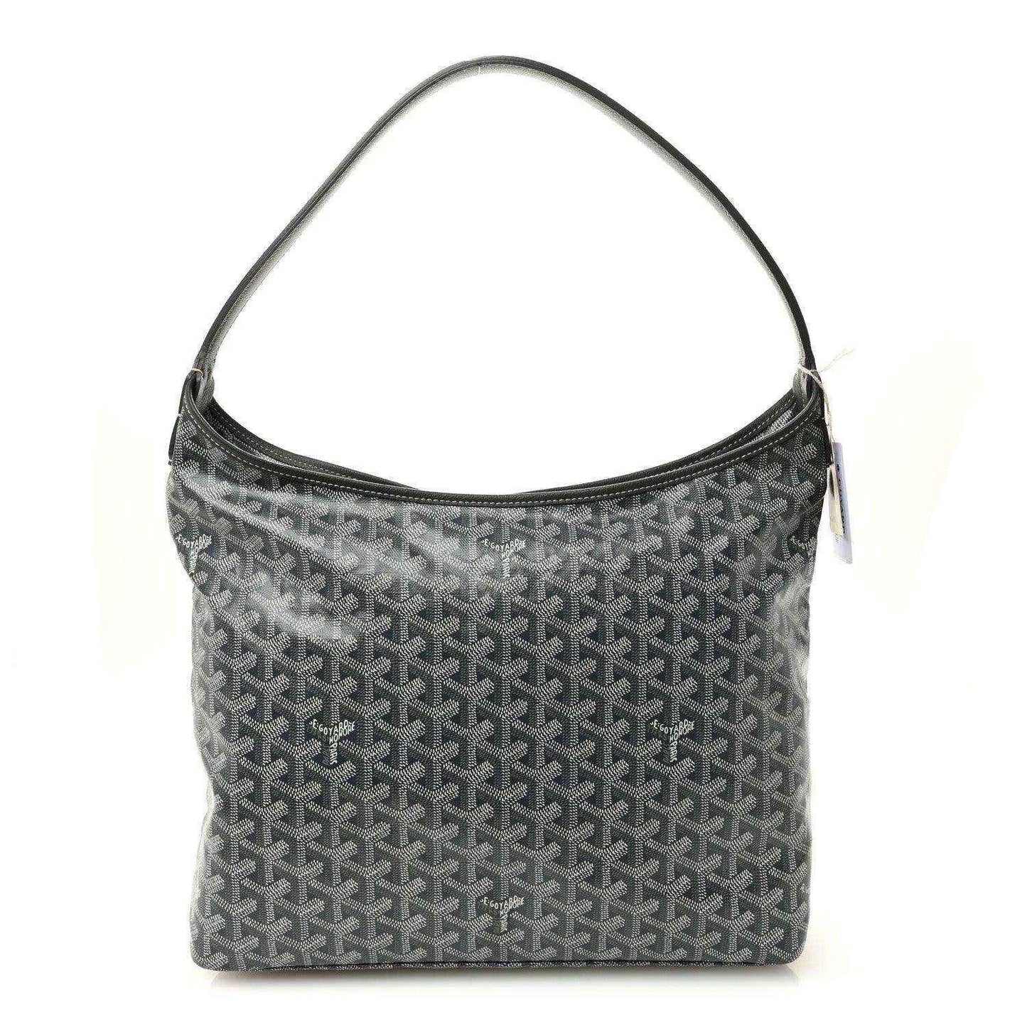 Grey hobo bag in patterned canvas with top handles and zip closure