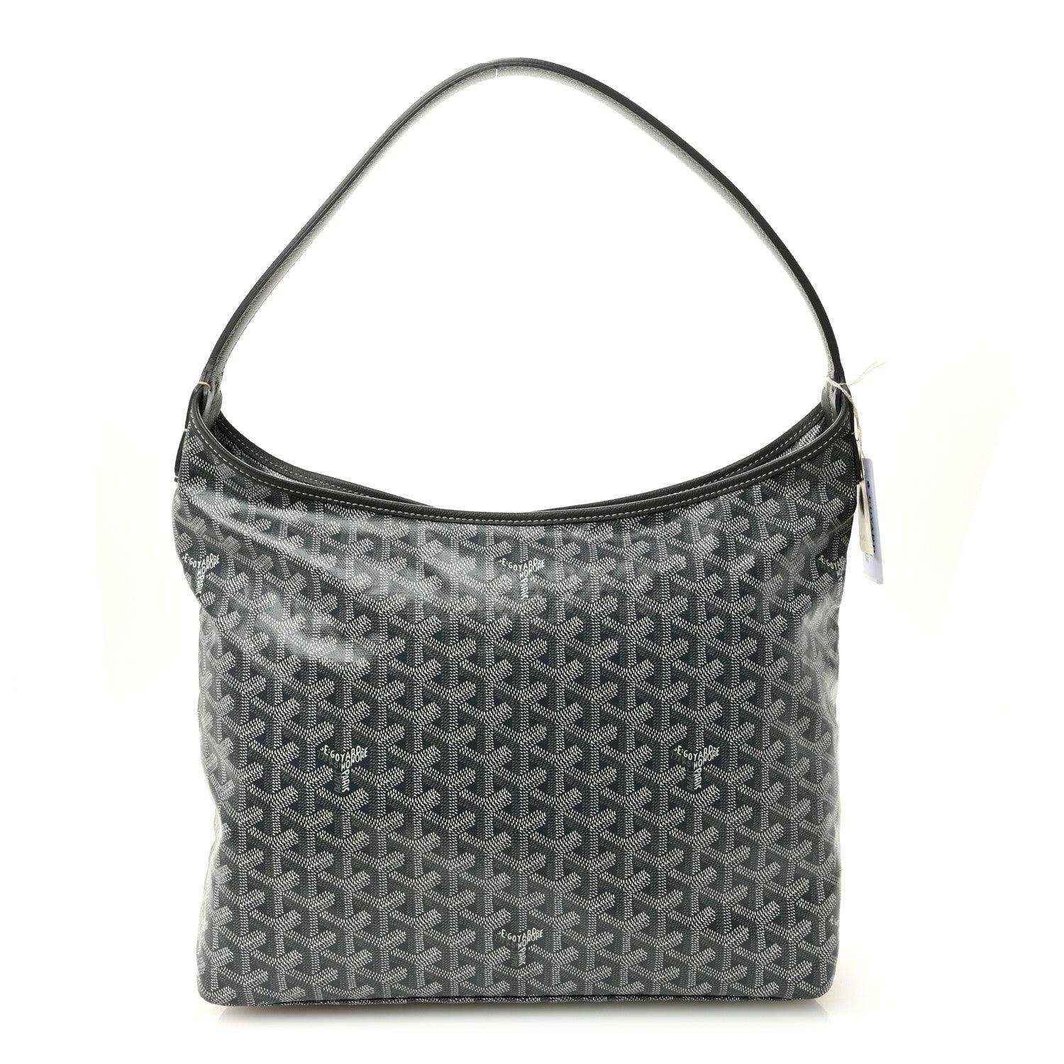 Grey hobo bag in patterned canvas with top handles and zip closure