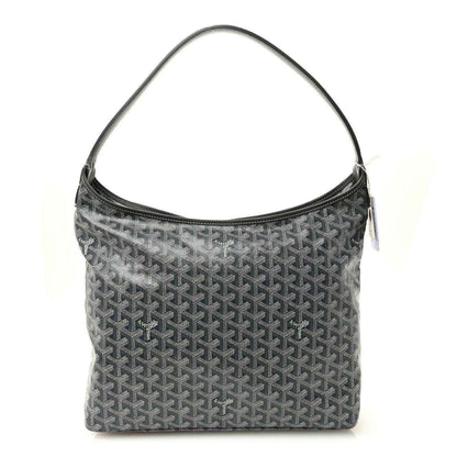 Grey hobo bag in patterned canvas with top handles and zip closure