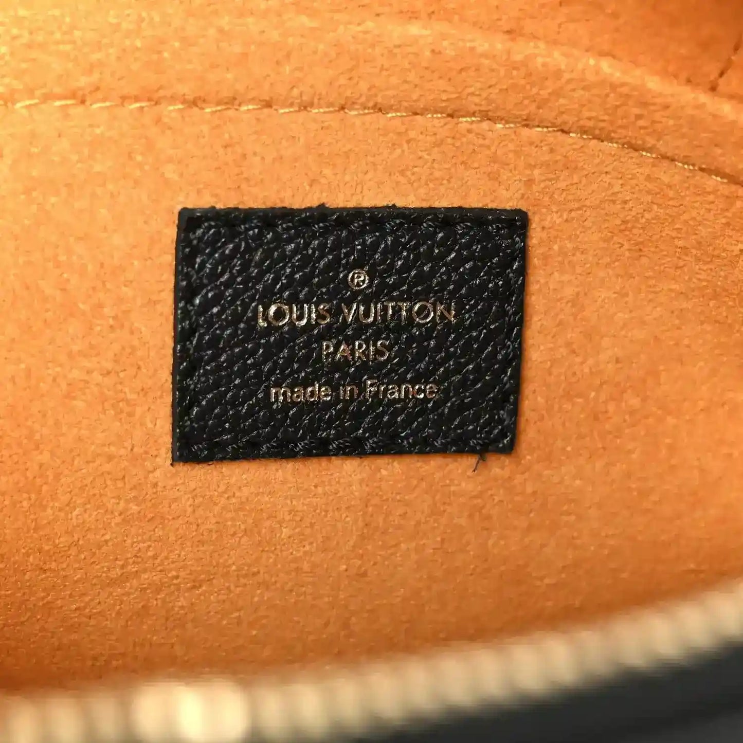 Handbag interior label: 'LOUIS VUITTON' and 'made in France'