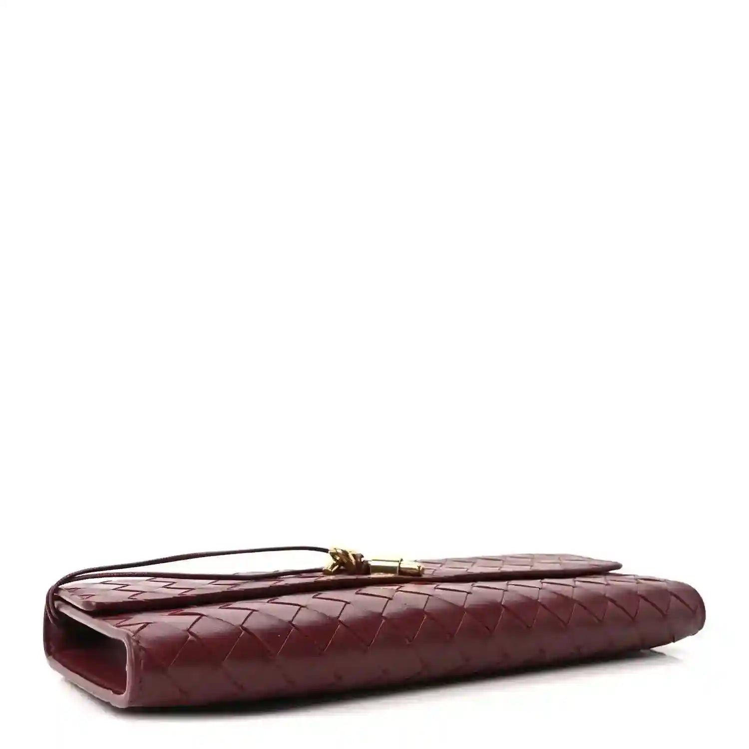 Bottega Veneta Nappa intrecciato long clutch, barolo, side view showing fold-over flap