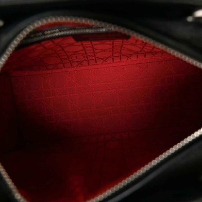 Lady Dior handbag interior lining in deep red with zipper trim