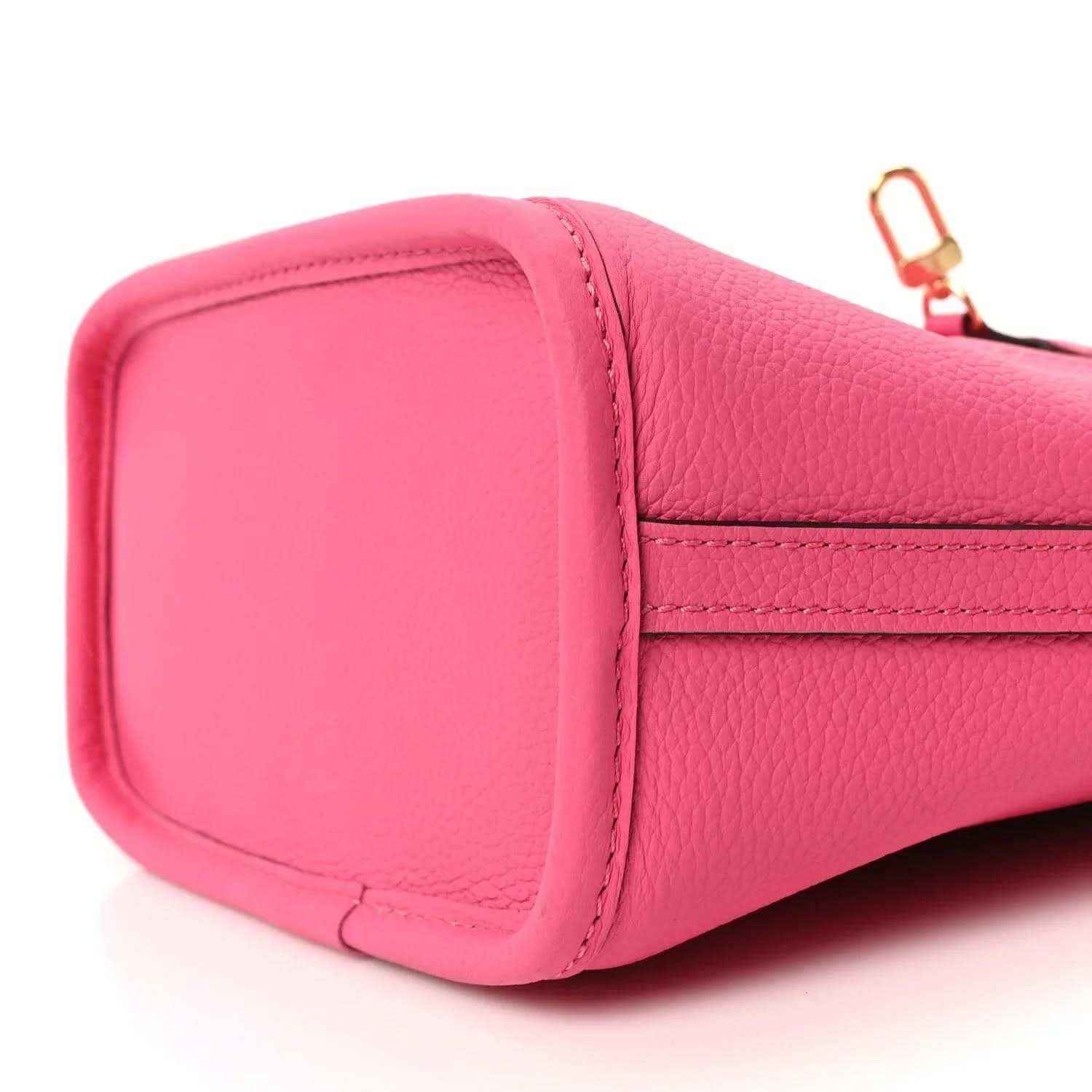 Louis Vuitton Neverfull BB bag pink leather side panel with rounded corners and stitching
