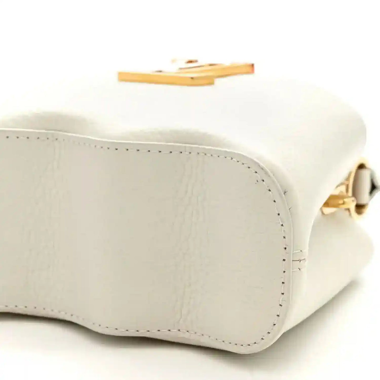 Louis Vuitton Capucines mini handbag, white, rounded end with stitched trim