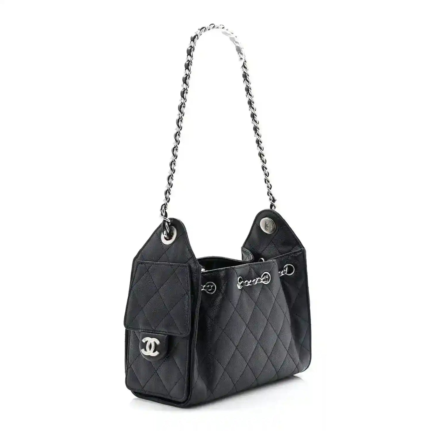 Quilted mini handbag with chain strap and front CC logo plaque