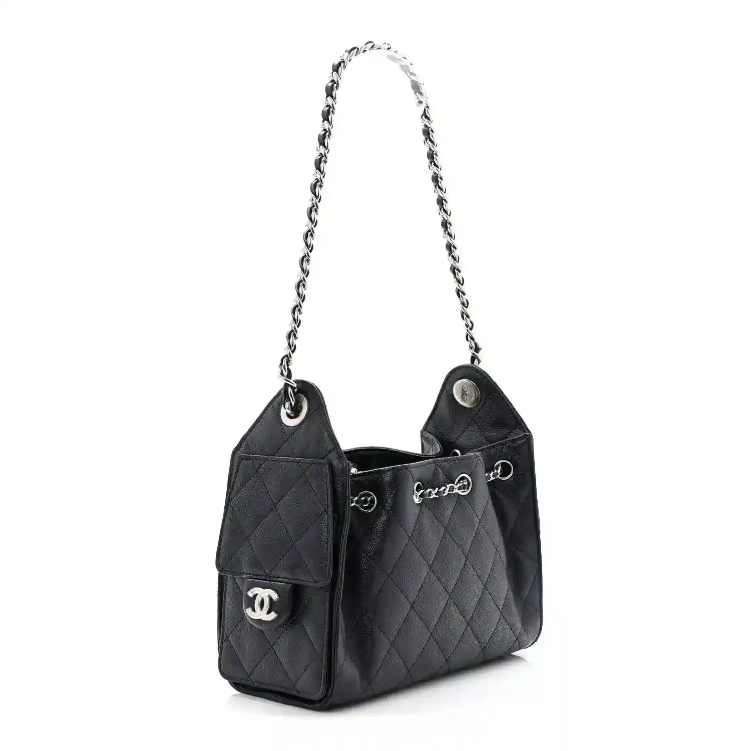 Quilted mini handbag with chain strap and front CC logo plaque