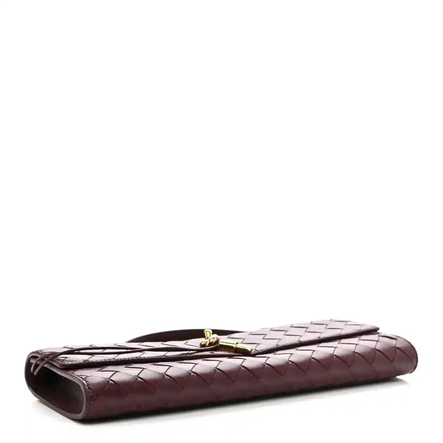 Bottega Veneta burgundy nappa clutch with woven pattern and curved top closure
