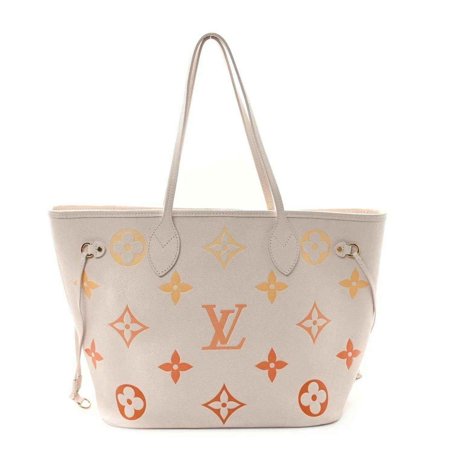 Neutral color tote bag with large Louis Vuitton monogram flowers and diamond print