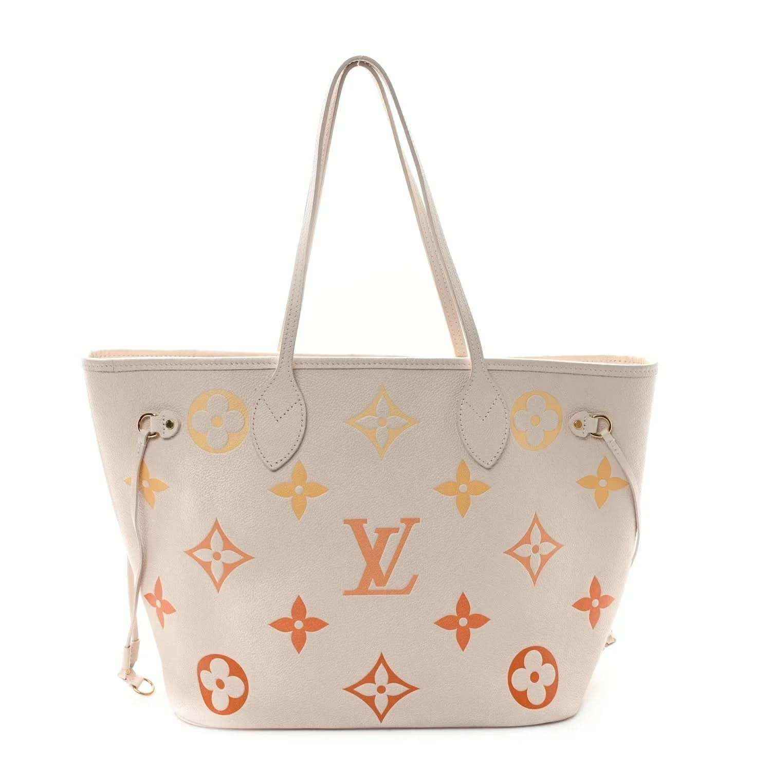Neutral color tote bag with large Louis Vuitton monogram flowers and diamond print