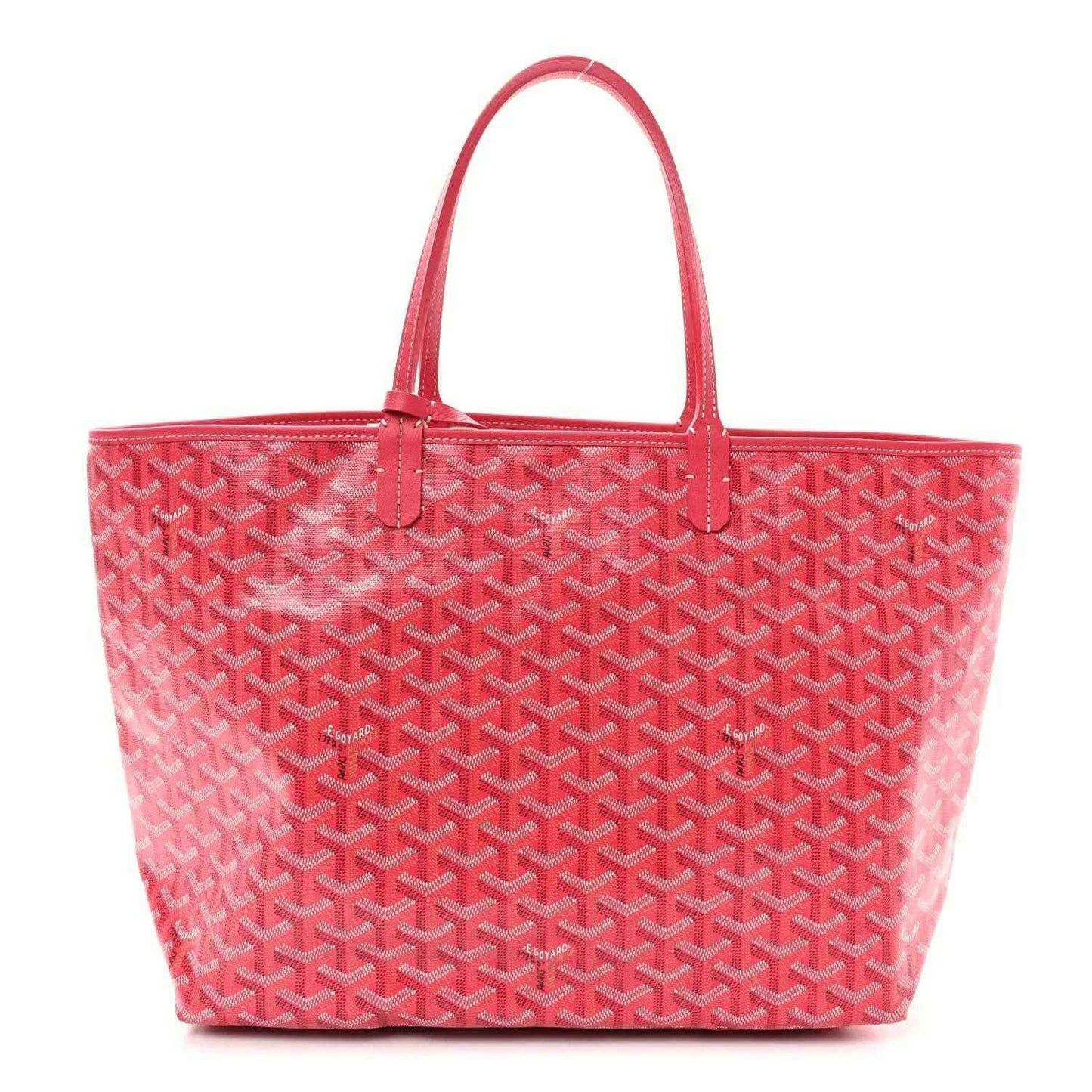 Fuchsia patterned tote bag with top handles and structured rectangular shape