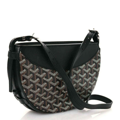 Black leather-trim crossbody handbag with monogram canvas and silver-tone hardware