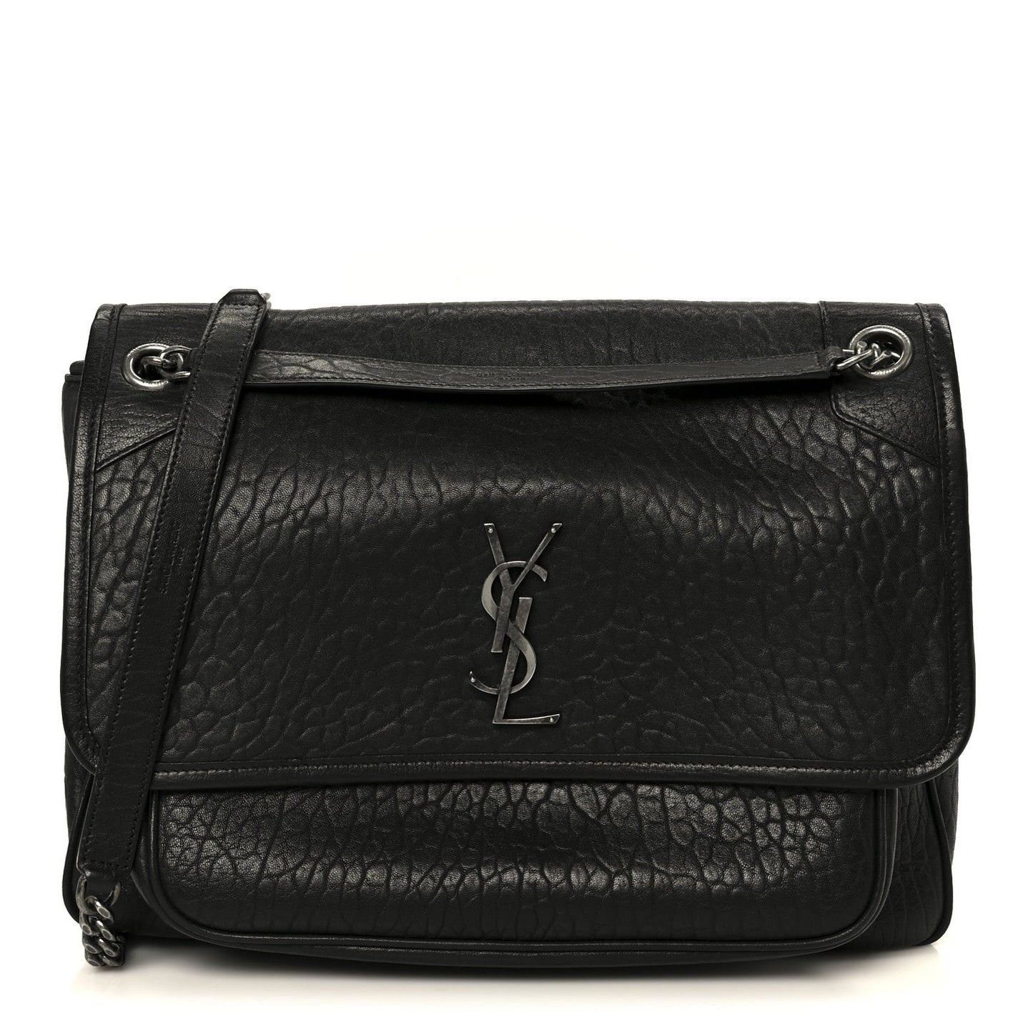 Black grained leather Niki chain satchel with YSL monogram top flap