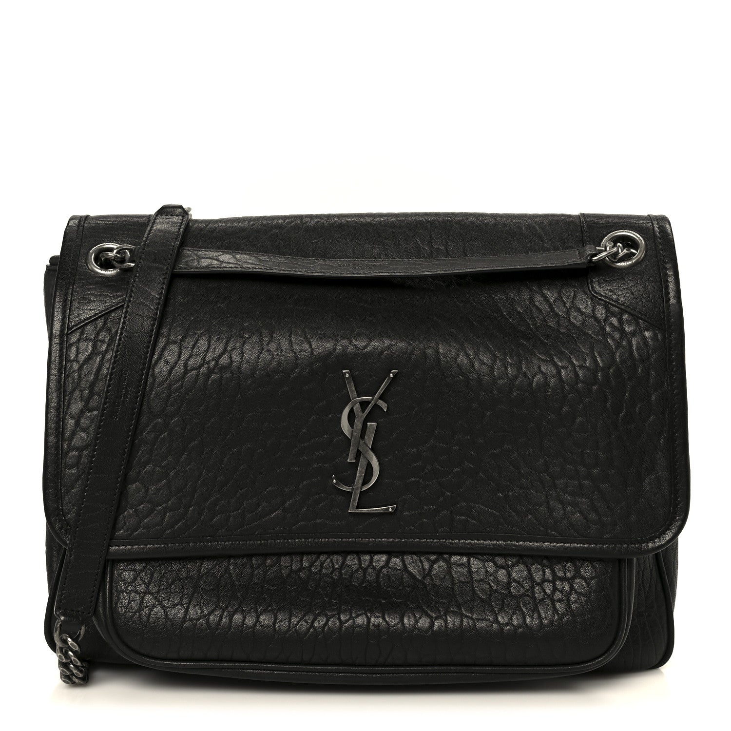 Black grained leather Niki chain satchel with YSL monogram top flap