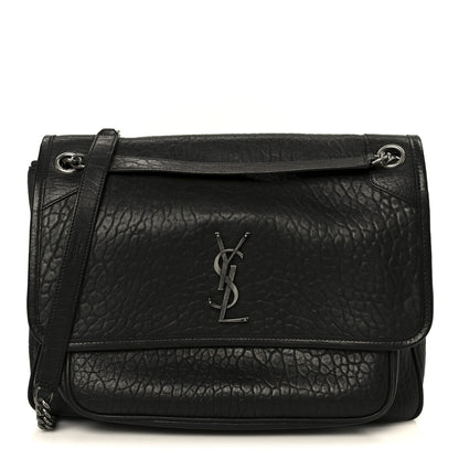 Black grained leather Niki chain satchel with YSL monogram top flap