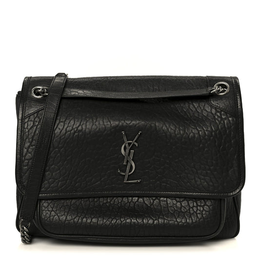 Black grained leather Niki chain satchel with YSL monogram top flap